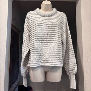 Bohme Small High Neck Crop Puff Sleeve Balloon Long Sleeve Ribbed Tweed Comfy